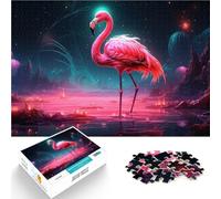 Puzzle 1000 pièces pour Adolescents Flamant Rose Fluo de l'espace Jeu éducatif Familial Liste de souhaits avec Le Père Noël 38x26cm