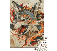 Puzzle 1000 Pièces pour Adolescents Flaming Wolf Tattoo Design Puzzles pour Adultes pour S'amuser en Famille Stimule Le Cerveau Jeu Au Design Élégant 52x38cm/1000pcs