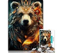 Puzzle 1000 pièces pour Adolescents Fleur Ours Brun Puzzle 1000 pièces, avec Affiche et fiche de Questions-réponses pour Les 14 Ans et Plus (Taille 75x50cm)