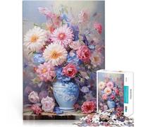 Puzzle 1000 pièces pour Adolescents Fleurs dans Un Vase Bleu Jeu Familial Anti-Stress Défi Difficile Une œuvre d'art 75x50cm