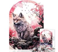 Puzzle 1000 pièces pour Adolescents Fleurs de Cerisier Loup Animaux Décoration intérieure Jouet Activité Artistique Cadeau Jeu Amusant pour développer sa motricité Fine et Son Cerveau 38x52cm