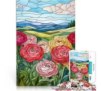 Puzzle 1000 pièces pour Adolescents Fleurs en vitrail pour Le Jeu éducatif Challenge Toy Renforcer l'amour Entre Les Couples 50x70cm