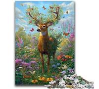 Puzzle 1000 pièces pour Adolescents, Fleurs et Cerfs, Jeu éducatif, Jouet de défi, décoration Murale, Cadeaux d'anniversaire et de Noël Uniques, 50x75cm