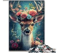 Puzzle 1000 pièces pour Adolescents Fleurs et Cerfs, pour Les 14 Ans et Plus Un Jeu Stimulant à Offrir à Toute la Famille et aux Amis (Taille 26x38cm)