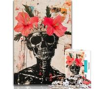 Puzzle 1000 pièces pour Adolescents, Fleurs et crânes de Style Basquiat, entraînez Votre Cerveau et Vos Mains, Cadeaux pour Les Amis et la Famille pour Les 14 Ans 38x26cm