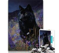 Puzzle 1000 pièces pour Adolescents Fleurs Loup Noir Puzzle 1000 pièces, Jouet éducatif Anti-Stress, Cadeaux pour Amis et Famille (Taille 38x26cm)