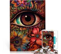 Puzzle 1000 pièces pour Adolescents Fleurs psychédéliques pour Les Yeux Jeux Amusants avec Affiche et Feuille de Questions correspondantes 50x70cm