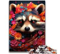Puzzle 1000 pièces pour Adolescents Fleurs Raton Laveur 1000 pièces, Jouet éducatif Anti-Stress, Cadeaux pour Amis et Famille (50x75cm)