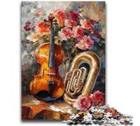 Puzzle 1000 pièces pour Adolescents Fleurs Violon Amusement en Famille Activités Amusantes à la Maison, Cadeau d'anniversaire, Cadeaux de Voyage, pour et 14 Ans 38x26cm