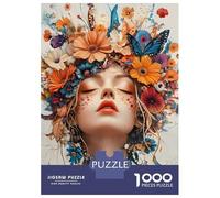 Puzzle 1000 Pièces pour Adolescents Floral Crowned Woman Portrait Casse-têtes pour Adolescents Analyse Et Logique Interaction Parent-Enfant Jeu Stimulant Jouets 70x50cm/1000pcs