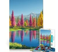 Puzzle 1000 pièces pour Adolescents Forêt d'automne Reflets Jeu de réflexion Jeu de lenteur Activité Amusante pour Un Anniversaire (38x26cm)