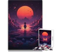 Puzzle 1000 pièces pour Adolescents Garçon Solitaire sous la Lune Rouge, Casse-tête, Jeu Familial, décoration intérieure, Jouet Anti-Stress, Dimensions:50x75cm