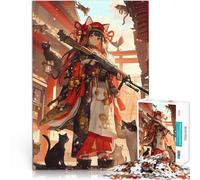 Puzzle 1000 pièces pour Adolescents Geisha gardienne féline Jouet éducatif intellectuel décompressant décoration Murale 38x26cm