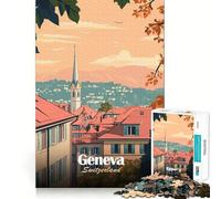 Puzzle 1000 pièces pour Adolescents Genève Suisse Paysage Urbain Affiche de Voyage Découpe précise Art Jeu de réflexion Intelligent Détente Activité d'anniversaire (38x52cm)