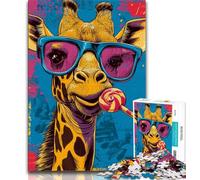 Puzzle 1000 pièces pour Adolescents, Girafe à Lunettes, Anti-Stress, défi Difficile avec Affiche et fiche de Questions (75x50cm)