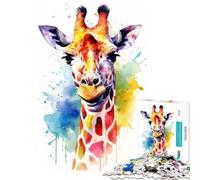 Puzzle 1000 pièces pour Adolescents Girafe Aquarelle Jouet addictif pour cultiver la Patience Jeu Pratique Anti-Stress Cadeau d'anniversaire (Dimensions 38x52cm)