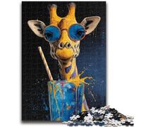 Puzzle 1000 pièces pour Adolescents Girafe Buvant Une Boisson 1000 pièces pour Adolescents, Jeu éducatif pour Anniversaire, Noël pour Les 14 Ans et Plus 38x26cm