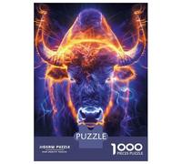 Puzzle 1000 Pièces pour Adolescents Glowing Buffalo Charge Puzzles pour Adultes - Jeu Manuel - Assemblage De Motifs - Cadeau d'anniversaire Unique 52x38cm/1000pcs