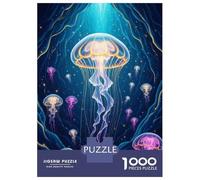 Puzzle 1000 Pièces pour Adolescents Glowing Jellyfish in Deep Blue Sea Casse-têtes pour Adolescents Analyse Et Logique Entraînez Votre Cerveau Et Votre Dextérité Jeu De Défi Unique 52x38cm/1000pcs