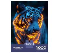 Puzzle 1000 Pièces pour Adolescents Glowing Tiger Portrait Puzzle Amusant Et Humoristique pour Adolescents, Idéal comme Cadeau d'anniversaire, De Noël Ou Autre 52x38cm/1000pcs