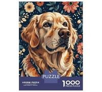 Puzzle 1000 Pièces pour Adolescents Golden Retriever Floral Portrait Puzzles pour Adultes, Jeu De Réflexion, Assemblage De Motifs, Cadeaux d'anniversaire Et Cadeaux Uniques 52x38cm/1000pcs
