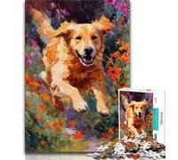 Puzzle 1000 pièces pour Adolescents Golden Retriever Heureux activité Amusante pour la Maison Jouets pour Les Jours de Pluie Cadeaux d'anniversaire 38x26cm