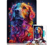 Puzzle 1000 pièces pour Adolescents Golden Retriever psychédélique 1000 pièces pour Adolescents, Staycation Kill Time avec Affiche et fiche de Questions-réponses Assorties (Taille 75x50cm)