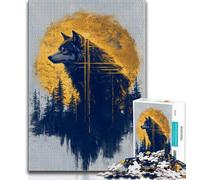 Puzzle 1000 pièces pour Adolescents Golden Wolf, Jeu Stimulant et éducatif en Famille pour Anniversaire, Noël 38x26cm