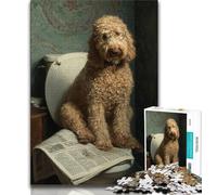 Puzzle 1000 pièces pour Adolescents Goldendoodle Assis sur Les Toilettes 1000 pièces pour Adolescents Apprentissage éducatif pour est idéal comme Cadeau pour Toute la Famille 38x26cm