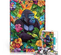 Puzzle 1000 pièces pour Adolescents Gorille dans Un vitrail de la Jungle Défi Difficile est idéal comme Cadeau pour Toute la Famille 52x38cm