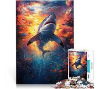 Puzzle 1000 pièces pour Adolescents Grand Requin Blanc sous l'eau Analyse et logique avec Affiche et Feuille de Questions correspondantes 75x50cm