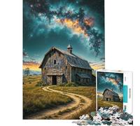 Puzzle 1000 pièces pour Adolescents Grange Rustique sous Ciel étoilé Jeux de détente d'analyse et de logique Cadeau d'anniversaire Original (Dimensions 38x52cm)