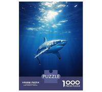 Puzzle 1000 Pièces pour Adolescents Great White Shark in Ocean Depths Puzzles pour Adultes Jeux De Détente Cadeau d'anniversaire Cadeaux Uniques pour Un Anniversaire Et Noël 52x38cm/1000pcs