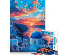Puzzle 1000 pièces pour Adolescents Grèce Santorin Pixel Art Découpe Fine Jeu de logique Amusant pour des Moments de détente Décoration Murale de Noël (50x75cm)