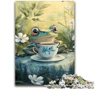 Puzzle 1000 pièces pour Adolescents Grenouille Buvant du thé Jeu Stimulant et Jeu Familial Décoration Murale Cadeaux d'anniversaire et de Noël Uniques 26x38cm