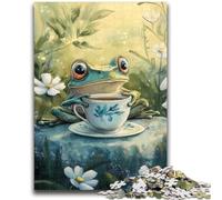 Puzzle 1000 pièces pour Adolescents Grenouille Buvant du thé pour 14 Ans et Plus Jeu de défi Unique Jeux en Famille Cadeaux d'anniversaire de Noël 50x75cm