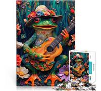Puzzle 1000 pièces pour Adolescents Grenouille Jouant de la Guitare Jeu Pratique Décoration Murale, Cadeaux Uniques pour Anniversaire et Noël 75x50cm