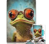 Puzzle 1000 pièces pour Adolescents, Grenouille Portant des Lunettes, pour Adultes et Adolescents, pour renforcer l'amour Entre Couples à partir de 14 Ans, 26x38cm