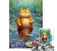 Puzzle 1000 pièces pour Adolescents Gros Chat dans Un lac Jeu éducatif et ludique Décoration Murale Cadeau d'anniversaire (Dimensions 38x52cm)