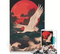 Puzzle 1000 pièces pour Adolescents Grue survolant Les Vagues, Lune Rouge, Jeu Impossible, Activités familiales, Idéal comme Cadeau pour Toute la Famille 38x26cm