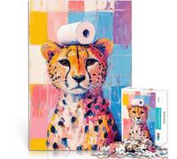 Puzzle 1000 pièces pour Adolescents Guépard avec du Papier Toilette Jeu éducatif Familial Cadeaux du Père Noël Secret 38x26cm