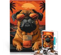 Puzzle 1000 pièces pour Adolescents Guérison du Carlin sur la Plage Jeu de Quiz Chaque pièce est Unique - Jeu Familial Stimulant et Amusant 52x38cm