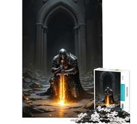 Puzzle 1000 pièces pour Adolescents Guerrier Chevalier en Armure sous Une Arche Sombre Épée Lumineuse Jeu éducatif Jouet d'apprentissage Cadeau d'art Découpe de précision (Dimensions 38x26cm)