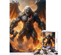 Puzzle 1000 pièces pour adolescents Guerrier gorille ailé dans un paysage de feu Décoration intérieure jouet idée cadeau jeu de réflexion avec poster et fiche de questions assortis Dimensions 38x52 cm