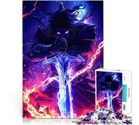 Puzzle 1000 pièces pour Adolescents Guerrier Sombre avec Une épée Ardente de Puissance, Guerrier légendaire de Jeu Casse-tête Jeu de défi Unique 38x26cm