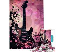 Puzzle 1000 pièces pour Adolescents Guitare électrique avec Fond Rose Abstrait Jeu Relaxant Jouet addictif pour cultiver la Patience pour Les Amateurs de Jeux découpe de précision