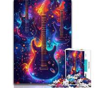 Puzzle 1000 pièces pour Adolescents Guitare néon 1000 pièces pour Adultes Jeu de Quiz Décoration Murale Cadeaux d'anniversaire et de Noël Uniques 26x38cm