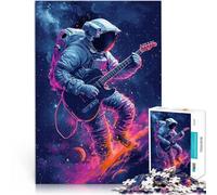 Puzzle 1000 pièces pour Adolescents Guitariste Astronaute dans l'espace Jeu Pratique avec Affiche et Feuille de Questions correspondantes 75x50cm