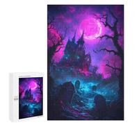 Puzzle 1000 pièces pour adolescents Haunted Mansion Under Neon Moon Puzzle Jeu d'ingéniosité Soulagement de stress stimulant pour compléter 1000 pièces