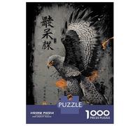 Puzzle 1000 Pièces pour Adolescents Hawk with Japanese Calligraphy Art Puzzles pour Adultes pour S'amuser en Famille Stimule Le Cerveau Jeu Au Design Élégant 70x50cm/1000pcs